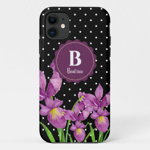 Watercolor Purple Iris Black White Polka Dots Case-Mate iPhone Case