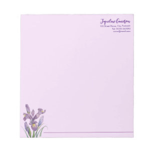 Watercolor Purple Iris Botanical Illustration Notepad