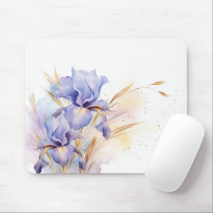 Watercolor Purple Iris Bouquet Mouse Pad