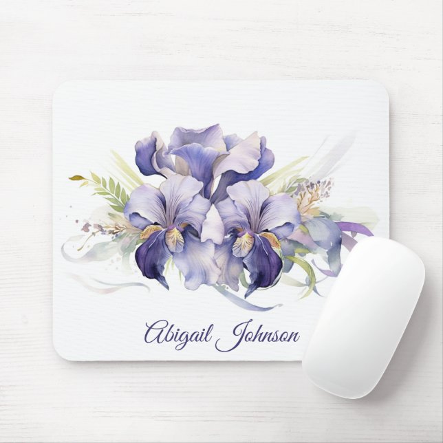 Watercolor Purple Iris Bouquet  Mouse Pad (With Mouse)