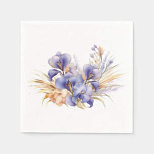 Watercolor Purple Iris Bouquet Napkin