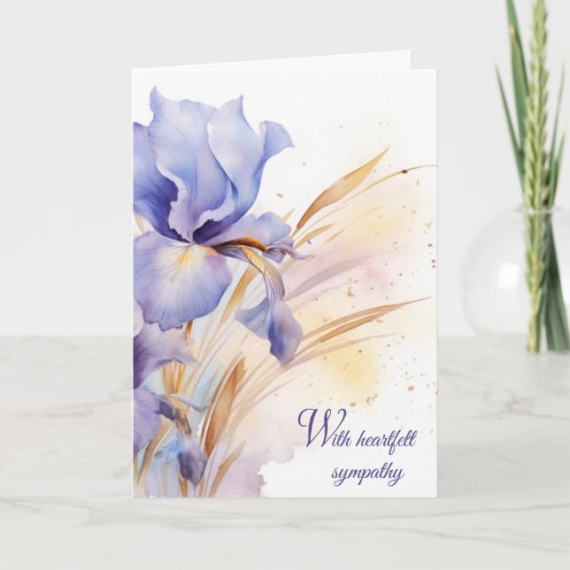 Watercolor Purple Iris Bouquet Sympathy Card (Front)