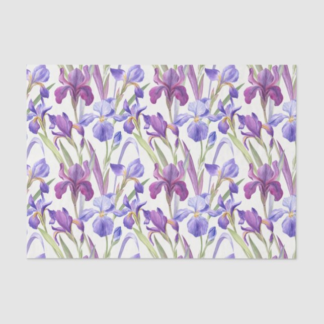Watercolor Purple Iris Flowers  Tissue Paper (Front)