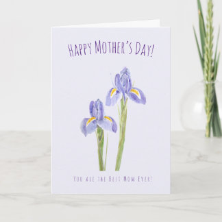 watercolor purple iris Mother's Day greeting card