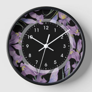 Watercolor Purple Irises Botanical Illustration Clock