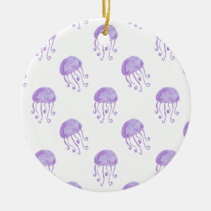 watercolor purple jellyfish ceramic ornament