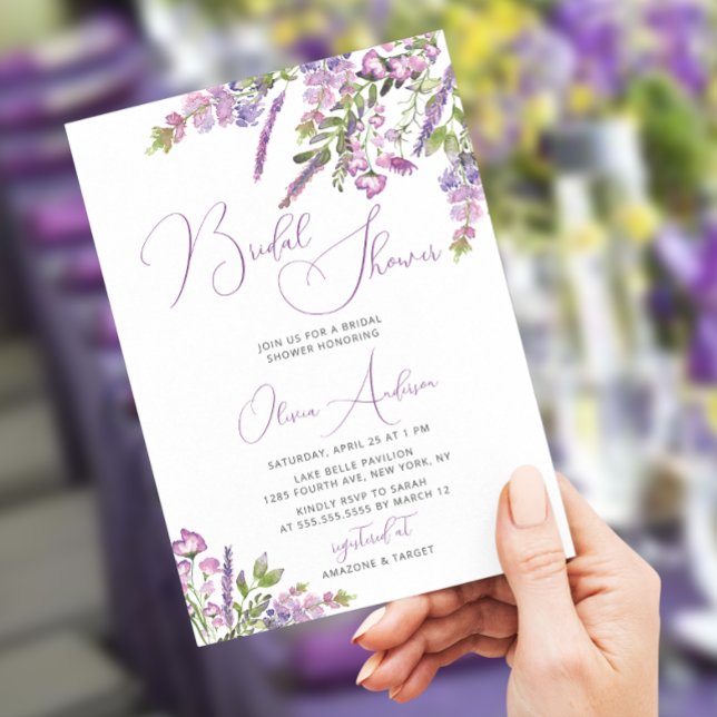 Watercolor Purple Lavender Bridal Shower Invitation (Creator Uploaded)