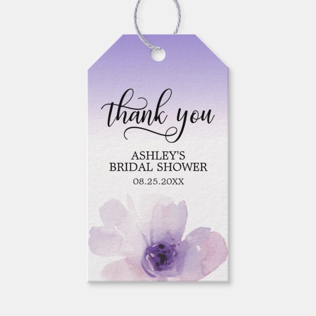 Watercolor Purple Lavender Bridal Shower Thank You Gift Tags (Front)