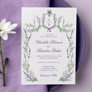 Watercolor Purple Lavender Crest Wedding Invitation