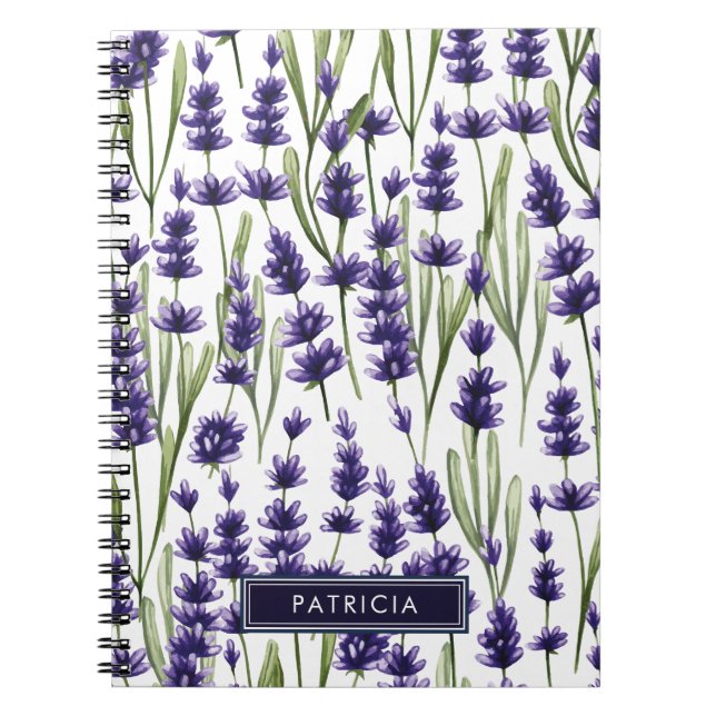 Watercolor Purple Lavender Flowers Personalised Notebook (Front)