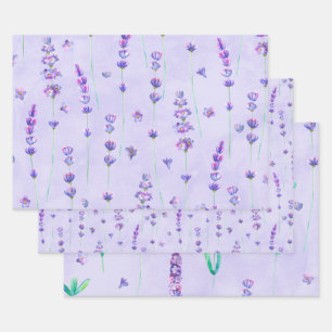 Watercolor Purple Lavender Flowers Wrapping Paper Sheet