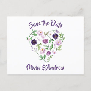 Watercolor Purple & Lavender Roses Save The Date Announcement Postcard