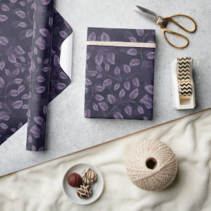 Watercolor Purple Leaves Pattern Wrapping Paper