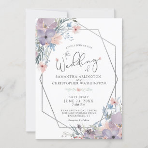 Watercolor Purple Lilac Floral Geometric Invitation