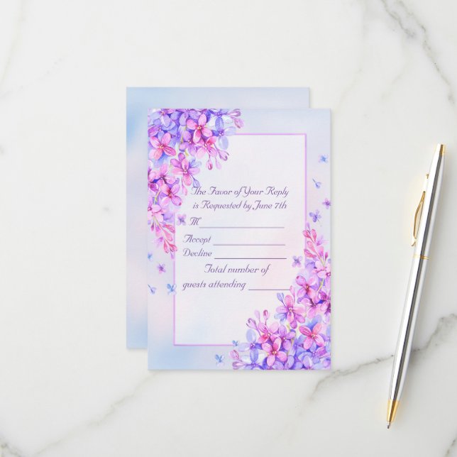 Watercolor Purple Lilac Flower RSVP (Front/Back In Situ)
