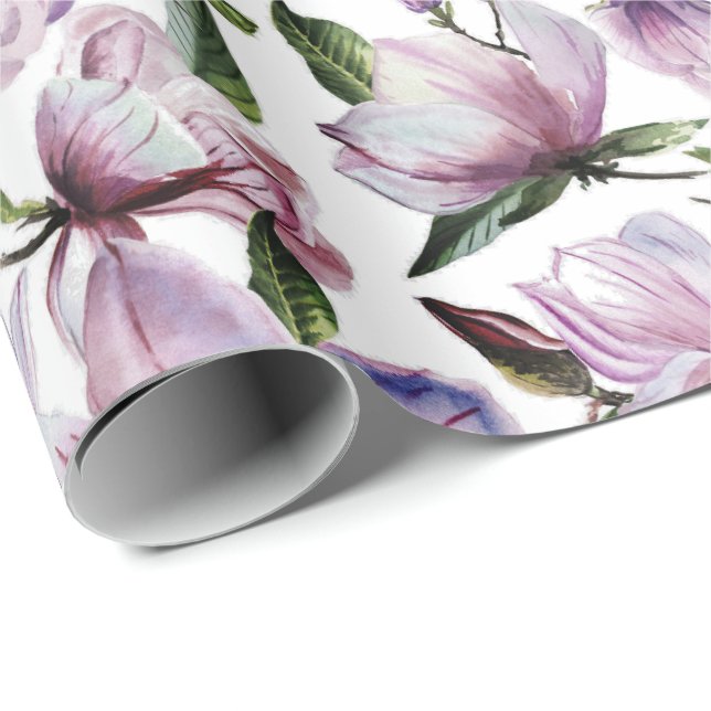 Watercolor purple lilac magnolia flowers pattern wrapping paper (Roll Corner)