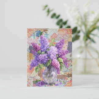 Watercolor Purple Lilacs in Vase Greeting Card