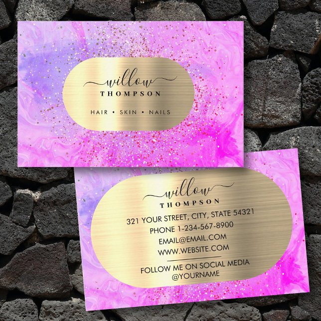 Watercolor & Purple Marble Faux Gold Glitter Foil Business Card (Watercolor & Purple Marble Faux Gold Glitter Foil Business Card)