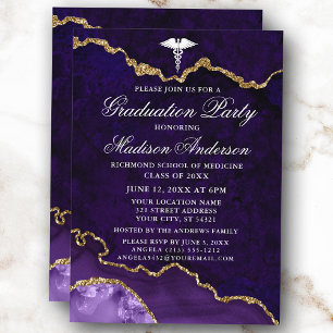 Watercolor Purple Marble Medical Graduation Party Invitation