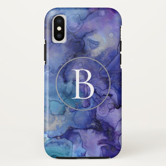 Watercolor Purple Monogram Marble iPhone X Case (Back)