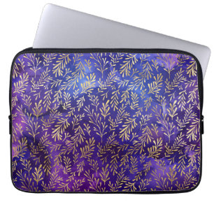 Watercolor Purple Pattern with Gold Leaves Laptop Sleeve
