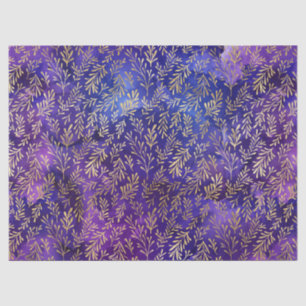 Watercolor Purple Pattern with Gold Leaves Tissue Paper
