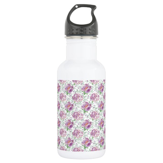 watercolor purple peony 532 ml water bottle (Front)