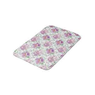watercolor purple peony bath mat