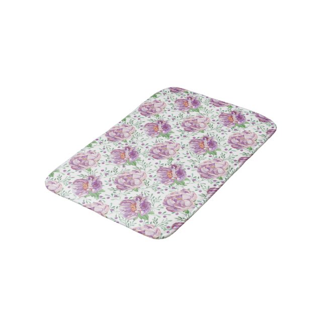 watercolor purple peony bath mat (Angled)