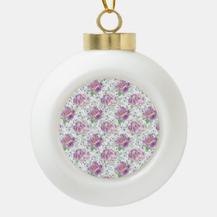 watercolor purple peony ceramic ball christmas ornament