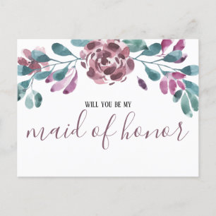Watercolor Purple Peony Maid of Honour Invitation
