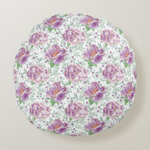watercolor purple peony round cushion