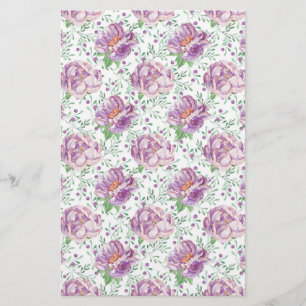 watercolor purple peony stationery