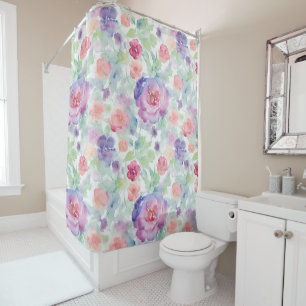 Watercolor Purple Pink and Red Roses Shower Curtain