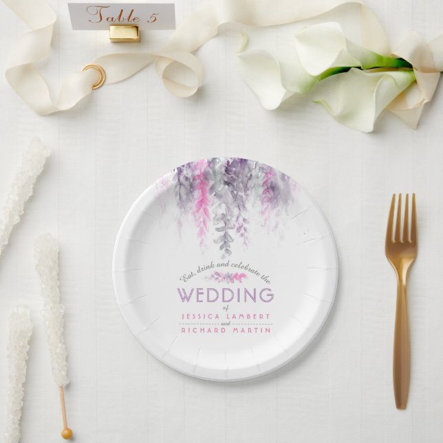 Watercolor purple pink custom wedding plates (Wedding)
