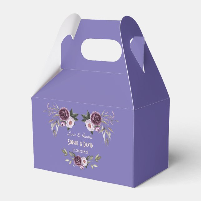 Watercolor Purple Pink Floral Wedding Favour Box (Front Side)