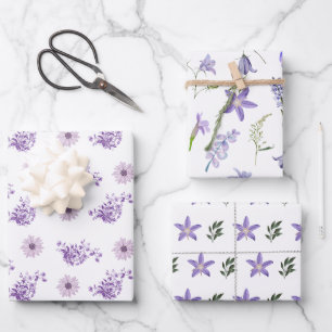 Watercolor Purple Pink Flower Floral Leaves Boho Wrapping Paper Sheet
