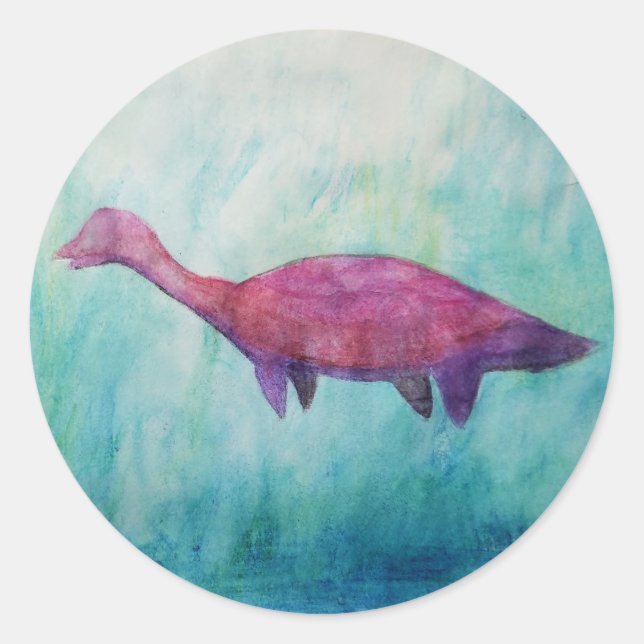 Watercolor Purple Plesiosaurs  Classic Round Sticker (Front)