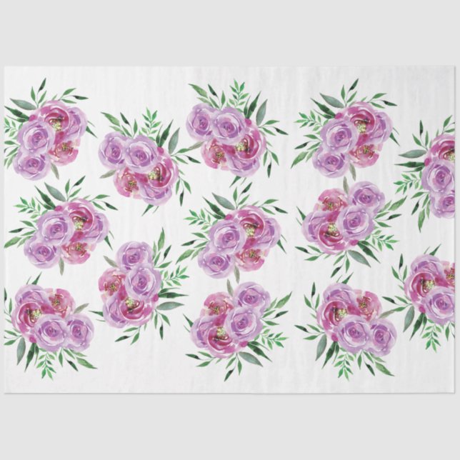 Watercolor purple plum and mauve peony roses tissue paper (Front)