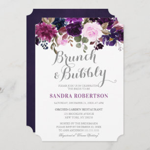 Watercolor Purple Plum Floral Boho Bridal Shower Invitation