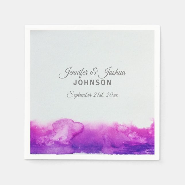 Watercolor Purple Plum Violet Grey Wedding Napkin (Front)
