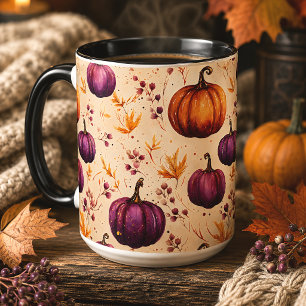 Watercolor Purple Pumpkins Autumn Harvest Mug