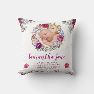 Watercolor Purple & Red Flowers Baby Photo Cushion