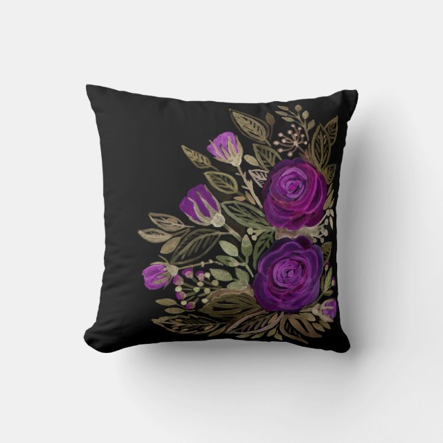 Watercolor Purple roses Cushion (Front)