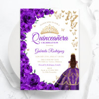 Watercolor Purple Roses Floral Quinceanera