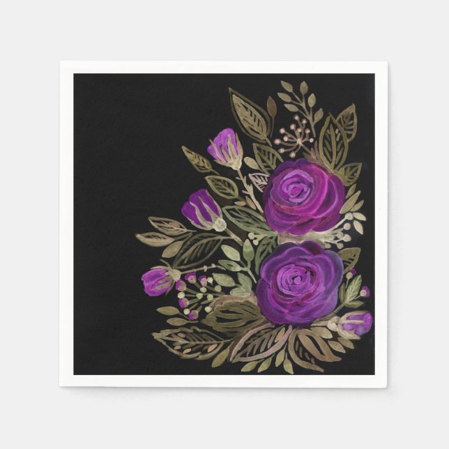 Watercolor Purple roses Napkin (Front)