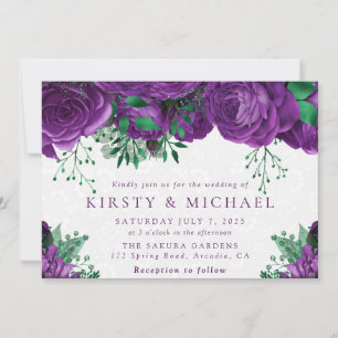 Watercolor Purple Roses Wedding Invitation