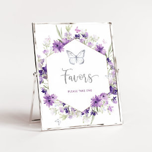 Watercolor purple silver butterfly Favours Poster