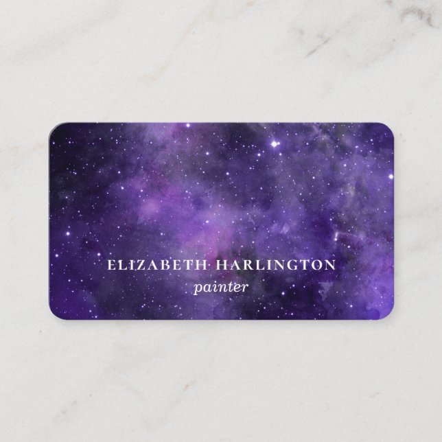 Watercolor purple space. Modern galaxy stars Business Card (Front)