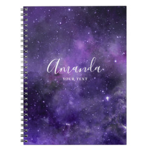 Watercolor purple space. Modern galaxy stars Notebook